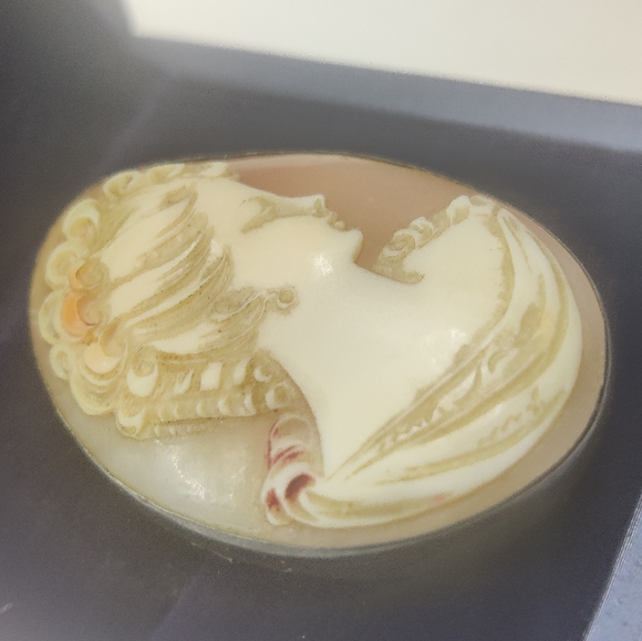 Antique Hand Carved Genuine Shell Cameo Pendant/ Brooch Silver 800 - Picture 12 of 14